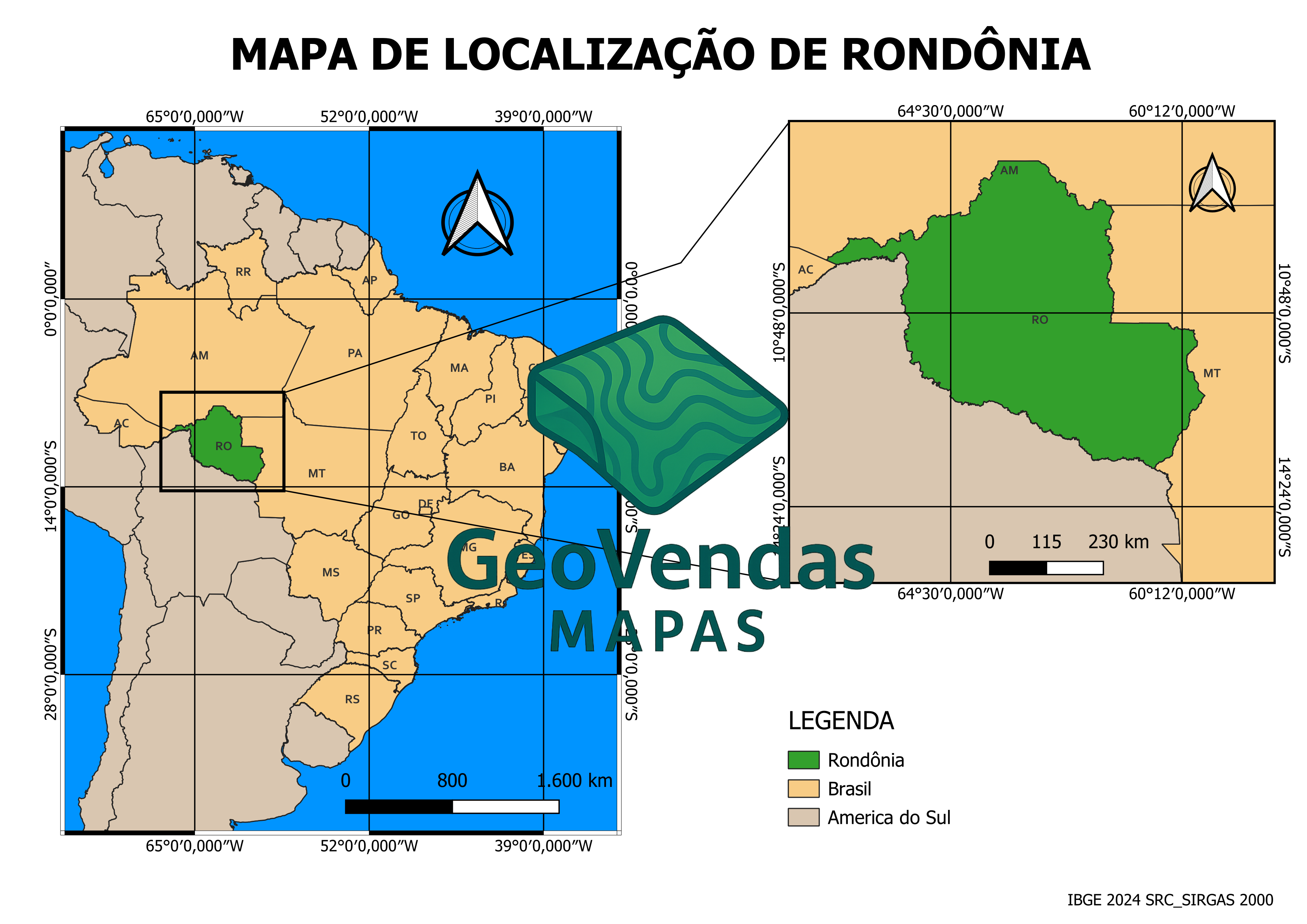 Mapa de localização de Rondônia